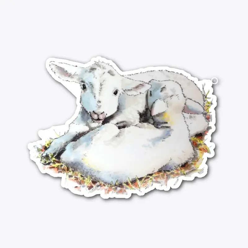 Lambs Cuddling Sticker